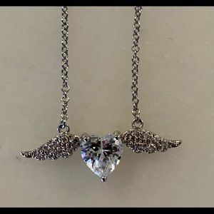 NWOT Heart & Angel Wings CZ Necklace